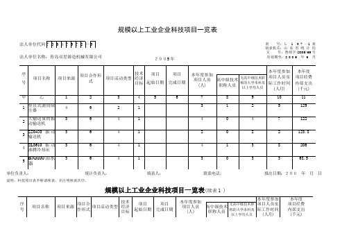 规模以上工业企业科技项目一览表