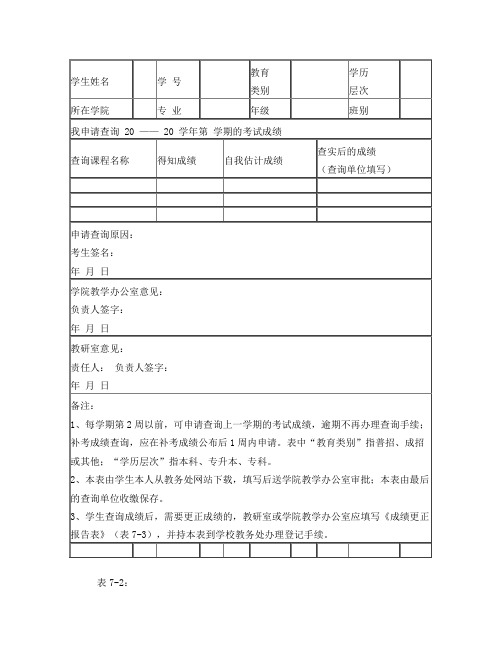 成绩查询申请表