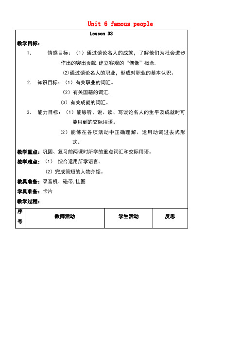 六年级英语上册Unit6famouspeople(Lesson33-34)教案人教新起点