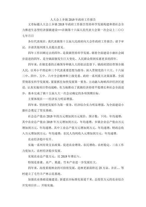 最新-人大会上乡镇2019年政府工作报告 精品