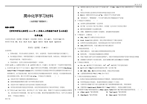 高考化学复习11月高三上学期期中统考(山东版)化学卷(正式考试版)