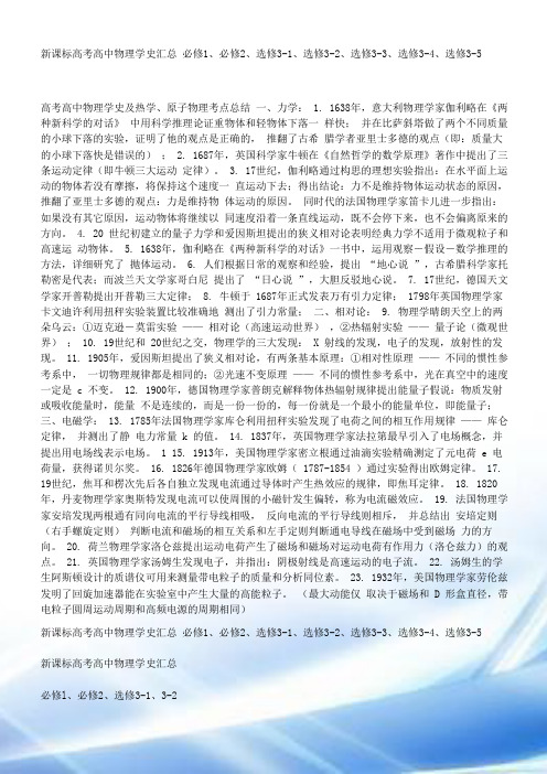 新课标高考高中物理学史汇总-必修1、必修2、选修3-1、选修3-2、选修3-3、选修3-4、选修3-5