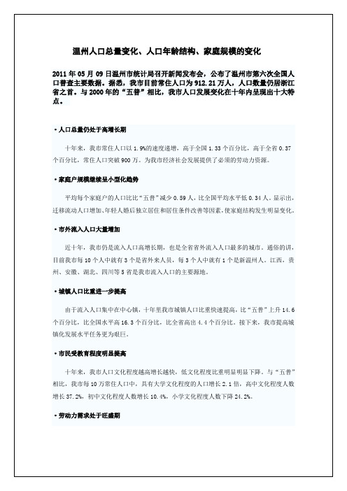 2011年温州人口普查数据