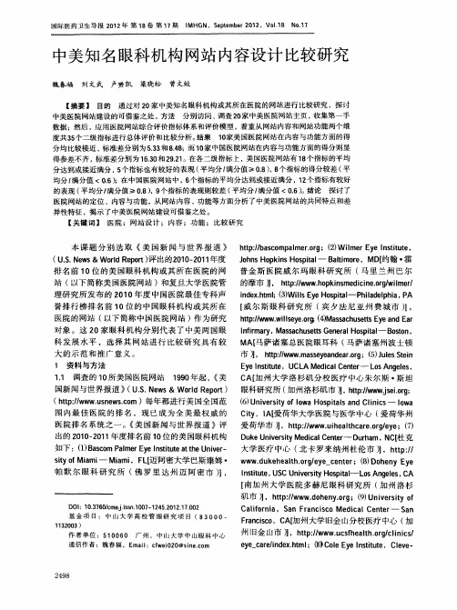 中美知名眼科机构网站内容设计比较研究