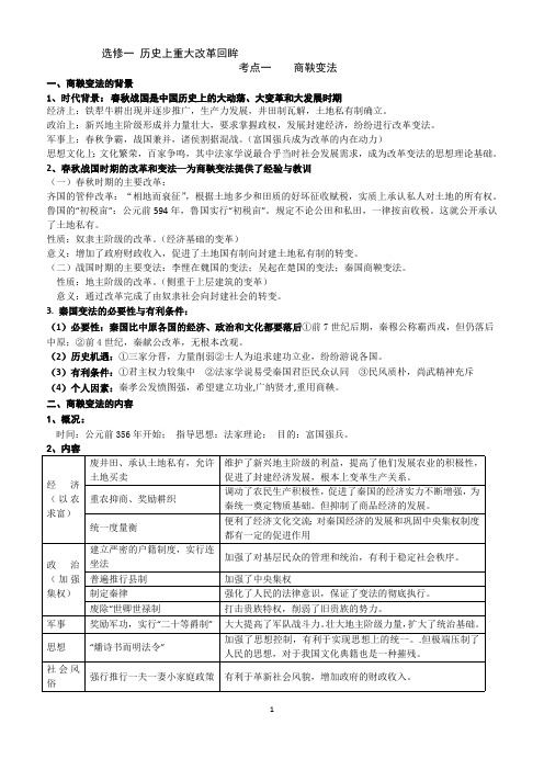 人教版高中历史选修一《历史上重大改革回眸》复习提纲(最新整理)