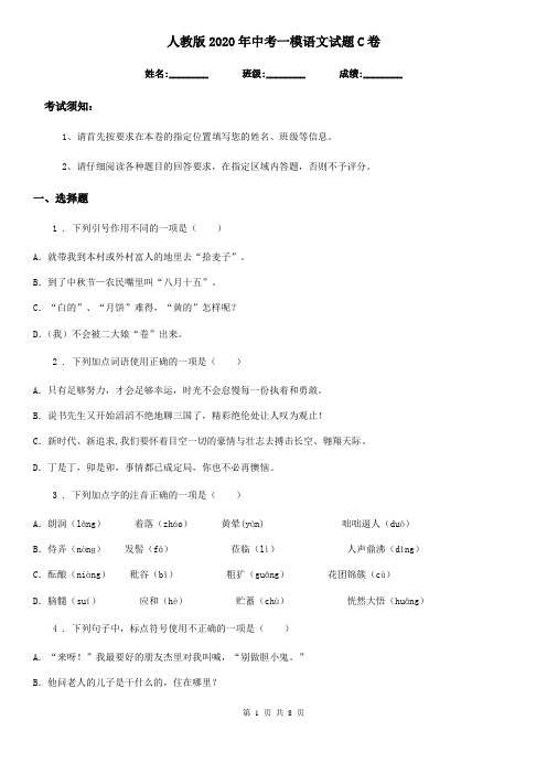 人教版2020年中考一模语文试题C卷