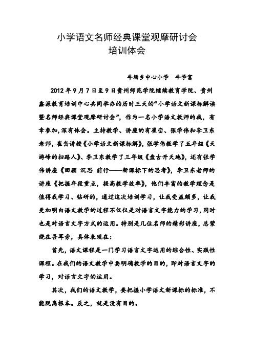 小学语文新课标解暨名师经典课堂研讨会学习心得体会
