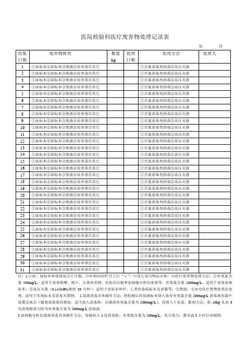 检验科医疗废弃物处理记录表