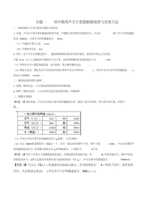 2019年中考物理总复习专题01初中物理声学计算题解题规律与思维方法-非常好