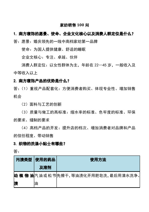 家纺床品销售知识100问