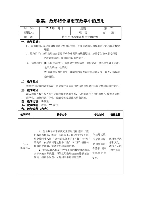 2019届高考数学二轮复习“数形结合”思想在高中数学中的应用教案(全国通用)