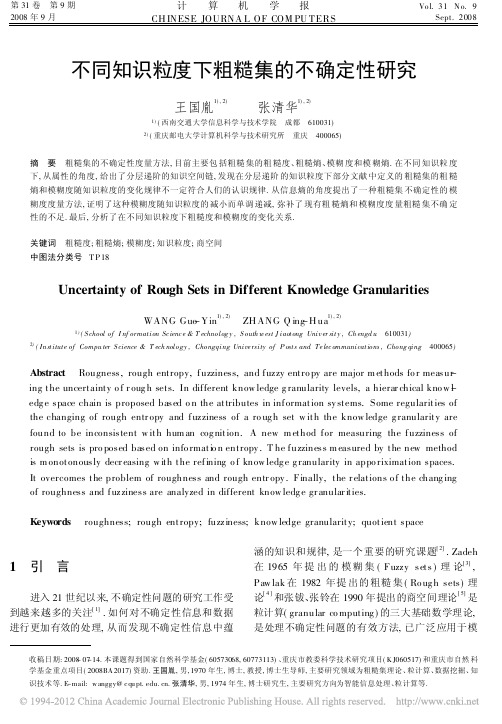 不同知识粒度下粗糙集的不确定性研究_王国胤