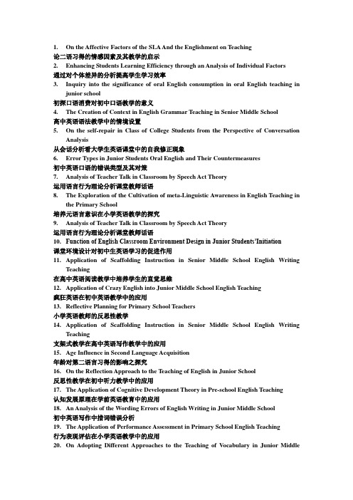 英语专业教学法方向论文选题