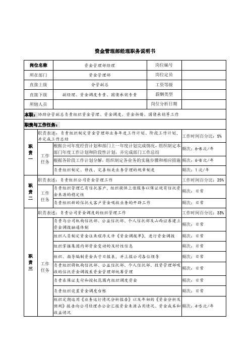 资金管理-信托投资公司资金管理部经理职务说明书 精品