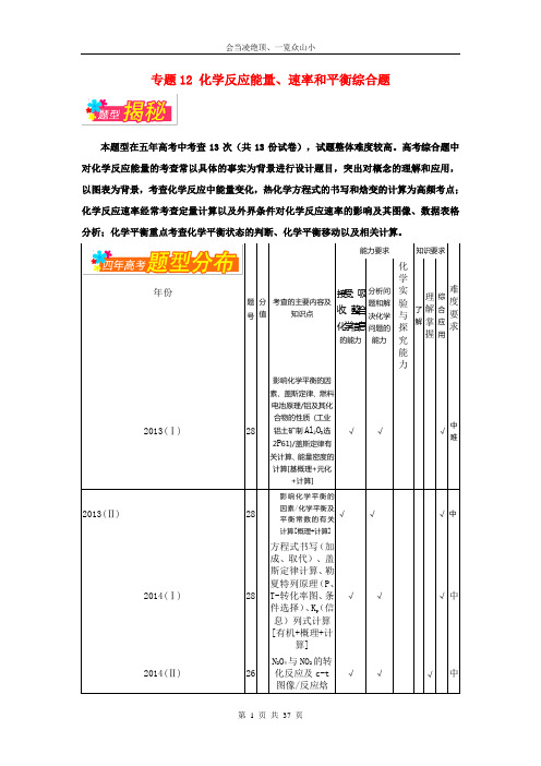 2019年高考化学备考全方案12题揭秘专题12化学反应能量速率和平衡综合题题型揭秘24