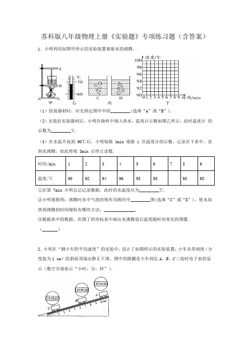 苏科版八年级物理上册《实验题》专项练习题(含答案)
