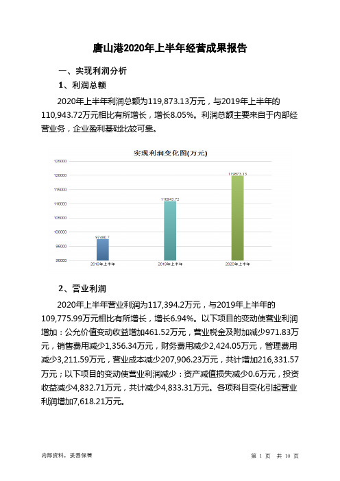 唐山港2020年上半年经营成果报告