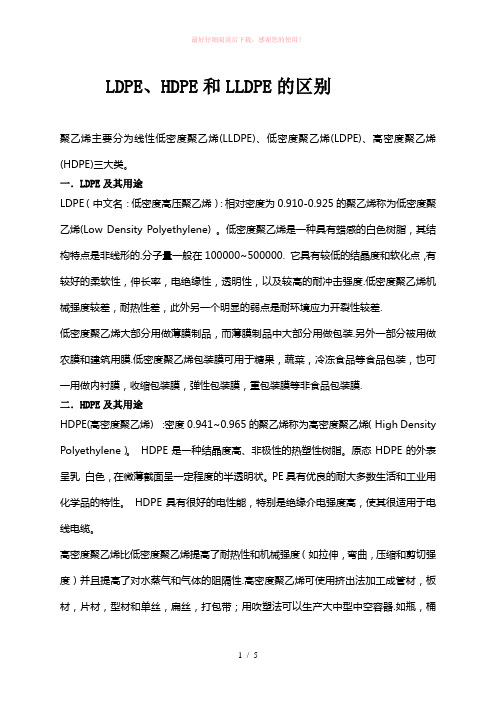 LDPE、HDPE和LLDPE的区别