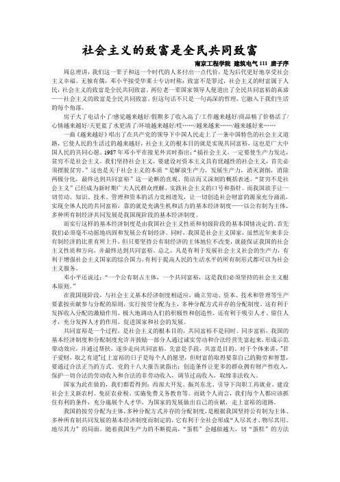 毛概论文-社会主义的致富是全民共同致富