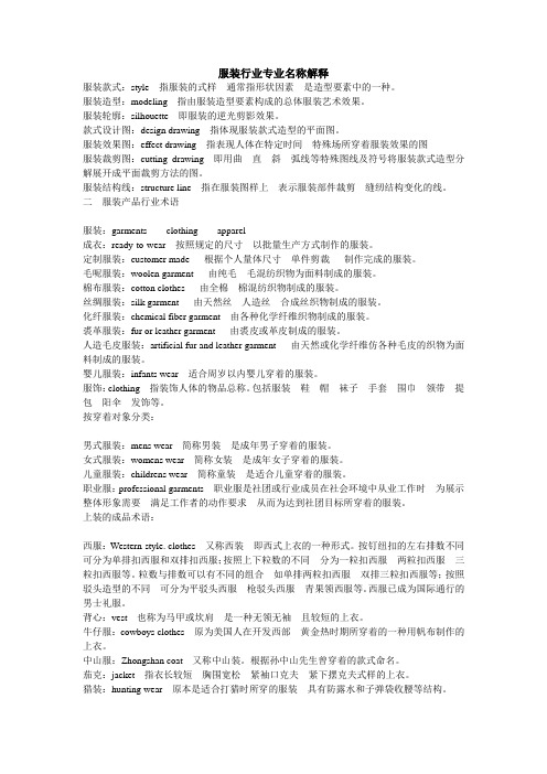 服装行业专业名称解释