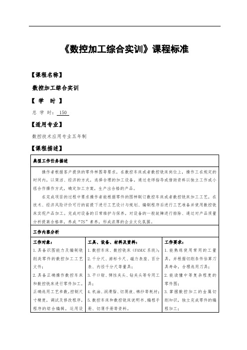 2.《数控加工综合训练》课程标准