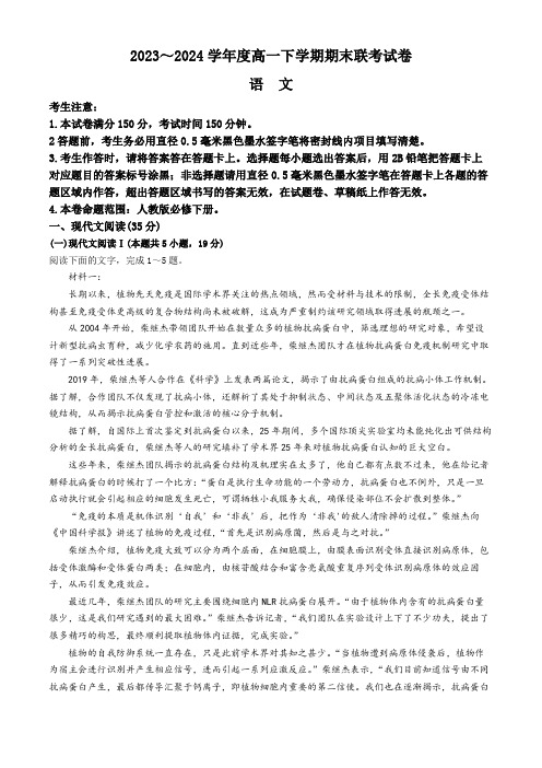 河南省商丘市商师联盟2023-2024学年高一下学期7月期末考试 语文试题(含答案)