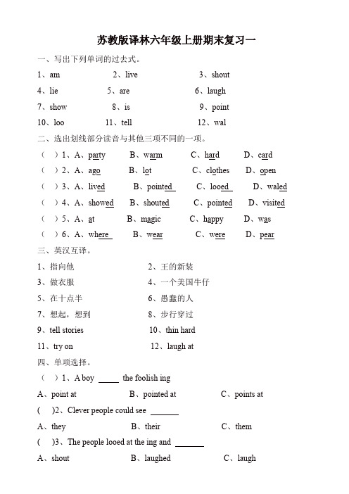 【推荐】苏教译林版英语六年级上册期末测试题9