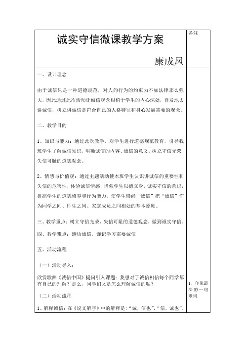 诚实守信微课教学方案