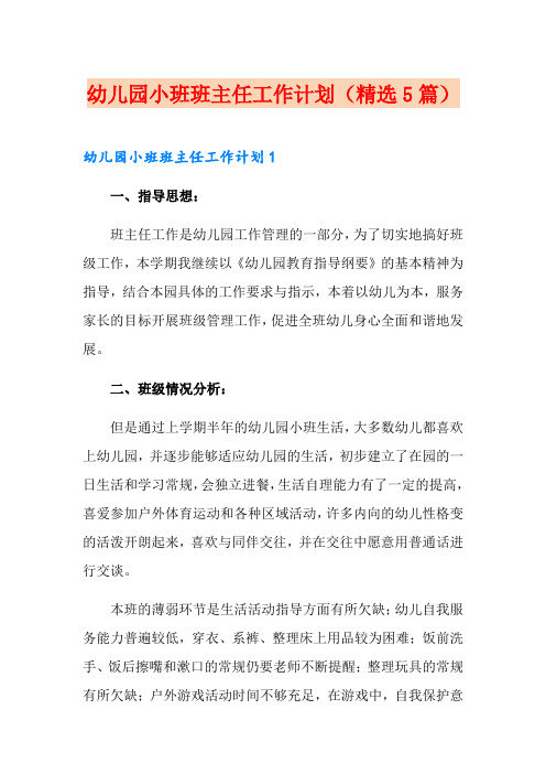幼儿园小班班主任工作计划(精选5篇)