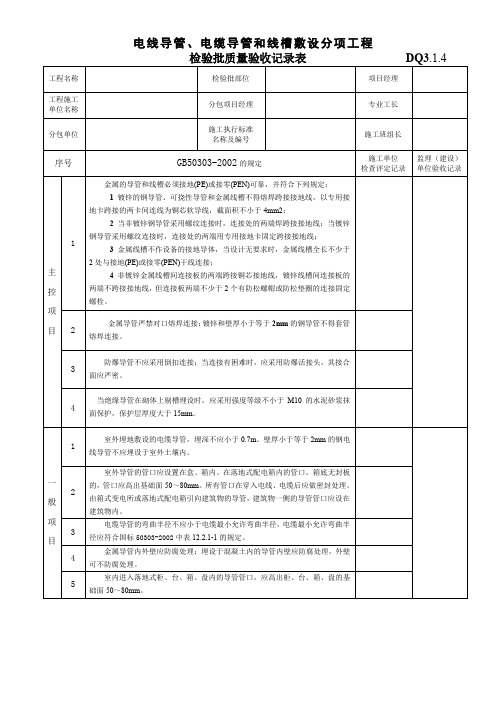 电线导管电缆导管和线槽敷设分项工程检验批质量验收记录