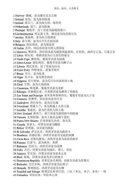国名地名人名和释义