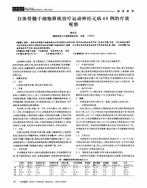 自体骨髓干细胞移植治疗运动神经元病48例的疗效观察