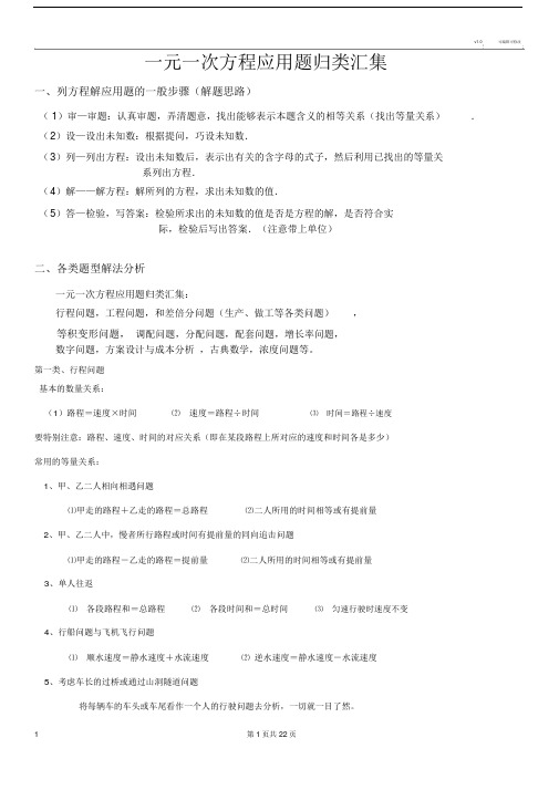整理一元一次方程应用题归类汇集(实用).doc