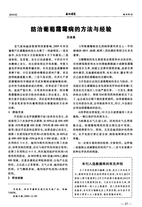 防治葡萄霜霉病的方法与经验