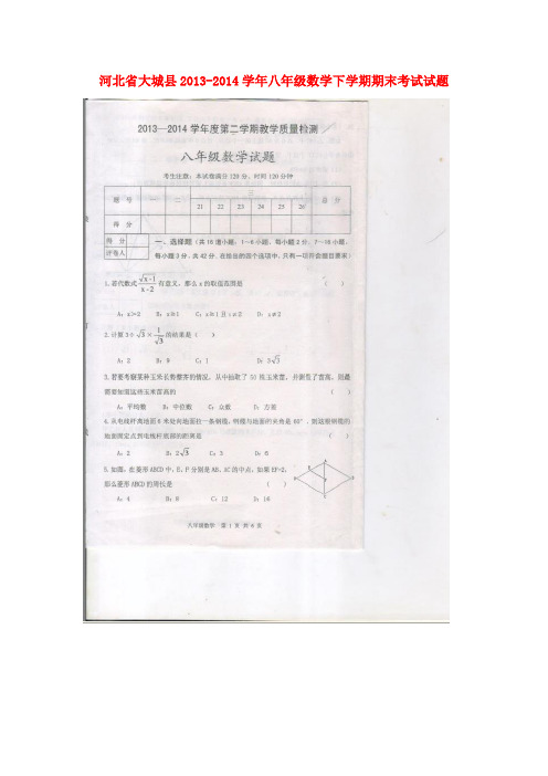 河北省大城县八年级数学下学期期末考试试题(扫描版) 