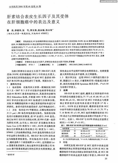 肝素结合表皮生长因子及其受体在肝细胞癌中的表达及意义