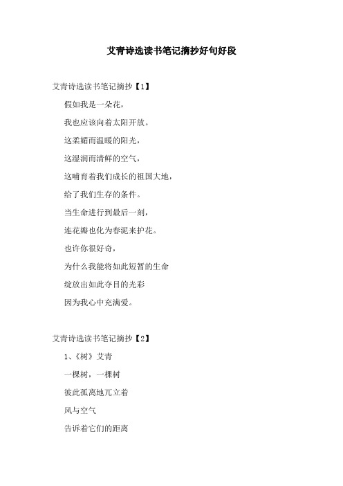 艾青诗选读书笔记摘抄好句好段
