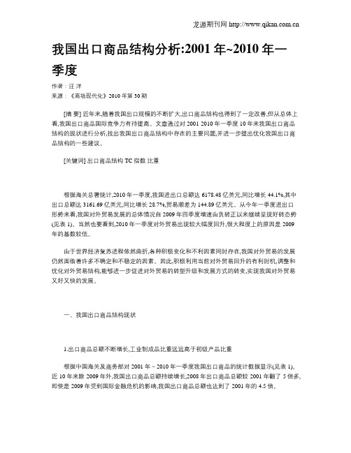 我国出口商品结构分析2001年~2010年一季度