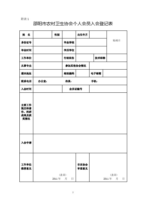 市农卫协会员登记、理事推荐表