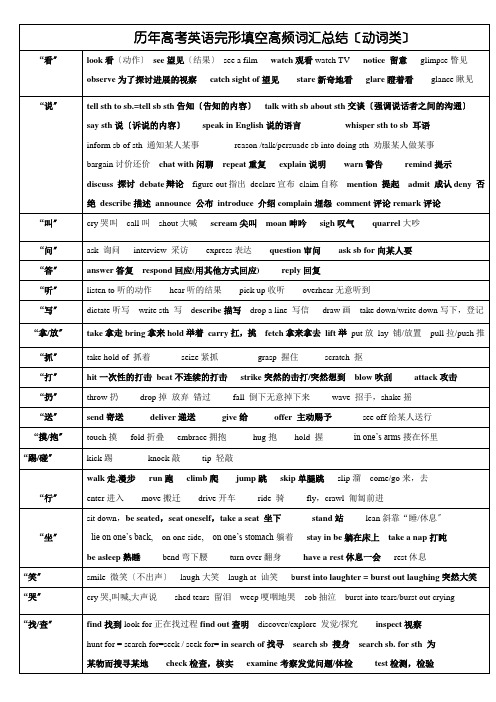 2024-历年高考完形填空高频词汇总结