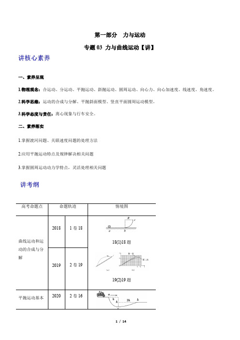专题03 力与曲线运动【讲】-2021年高考物理二轮讲练测解析版