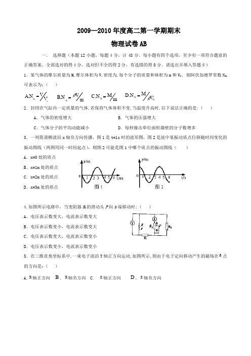 内蒙古赤峰市乌丹一中高二上学期期末(物理).doc