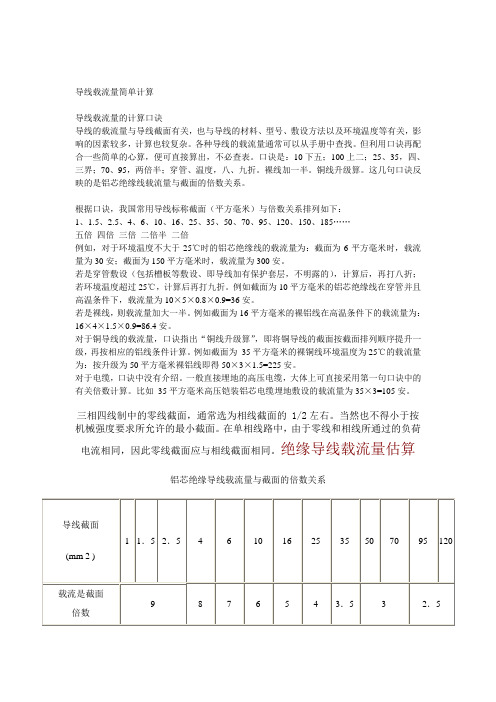 导线载流量简单计算
