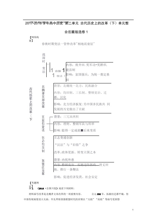 岳麓版选修1高中历史第二单元古代历史上的改革下单元整合22