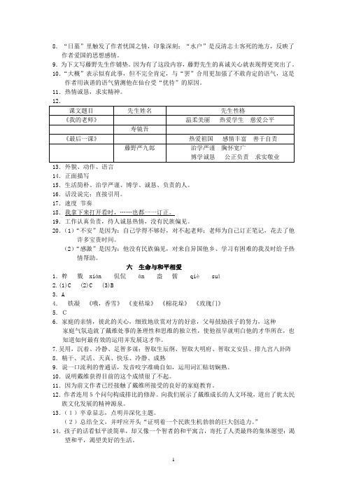 语文资源与评价九下答案