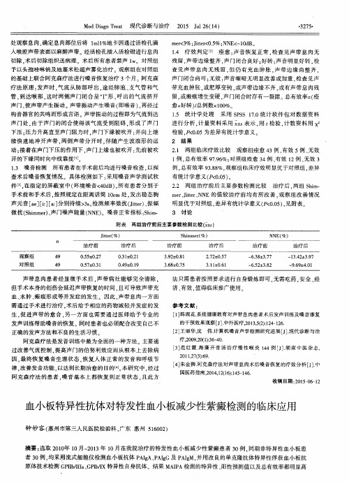 血小板特异性抗体对特发性血小板减少性紫癜检测的临床应用