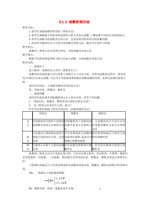 高中数学 函数的表示法教案 北师大版必修1