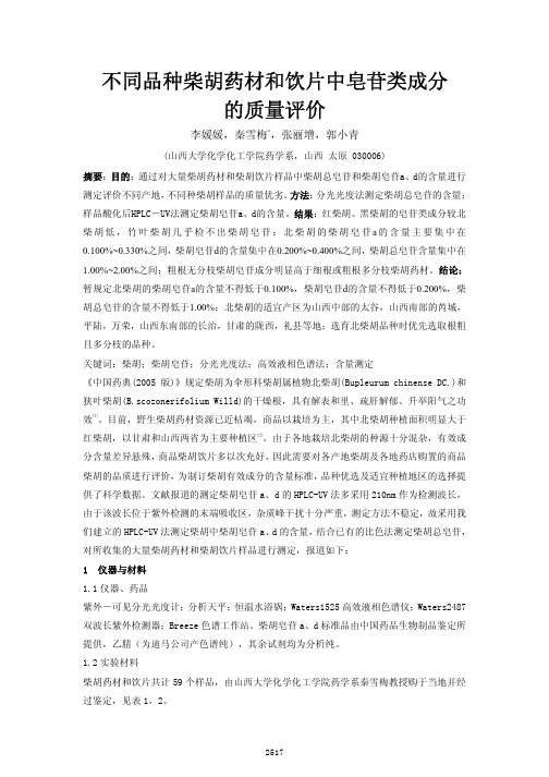 6.不同品种柴胡药材和饮片中皂苷类成分的质量评价