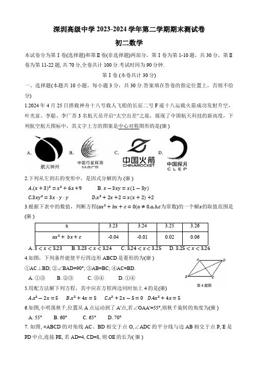 广东省深圳市深圳高级中学2023-2024学年八年级下学期期末考试数学试卷(含答案)