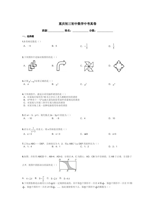 重庆初三初中数学中考真卷带答案解析
